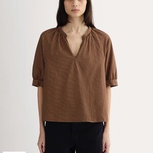 NWT Everlane The Gauze Gathered Top brown sz S oversized shortsleeve org cotton